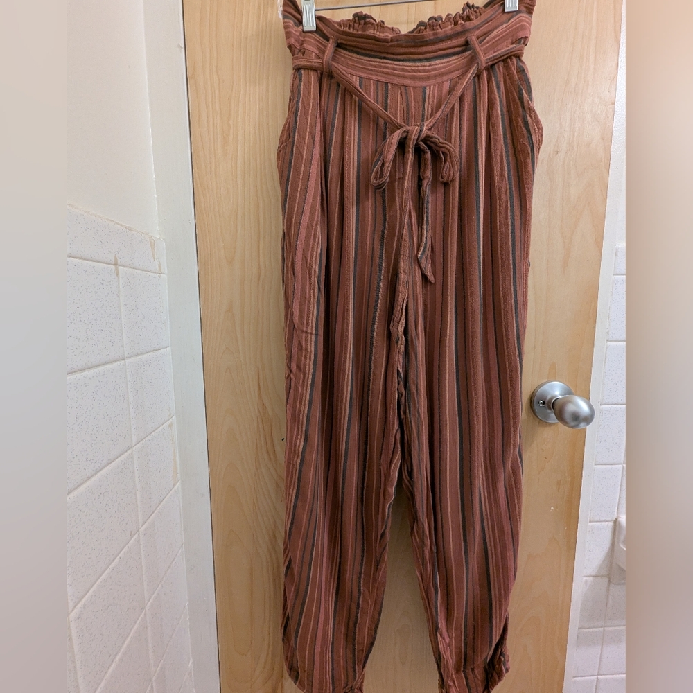 Striped Women's Pants with Tie Waist